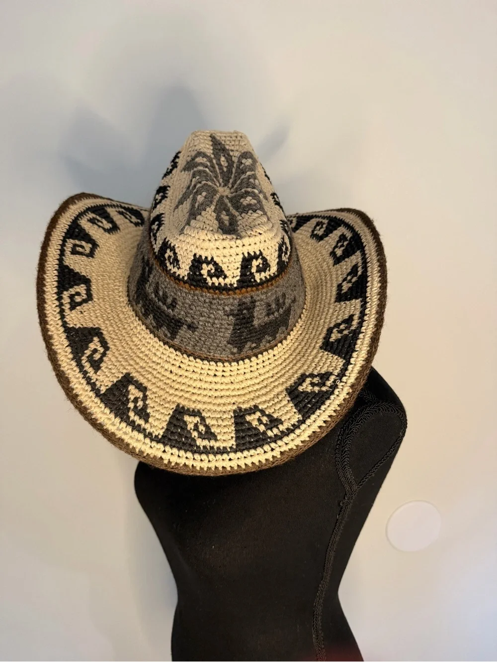 Vintage Peruvian Alpaca Wool Handwoven Cowboy Hat Boho Western 23”